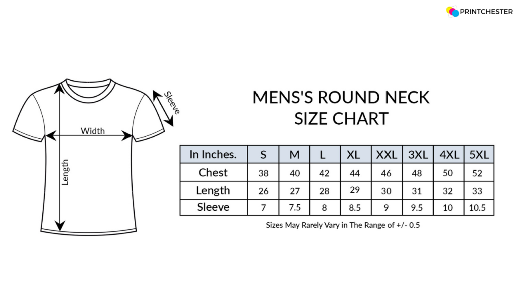 1. Men's Round Neck T-Shirt​ Size Chart Guide