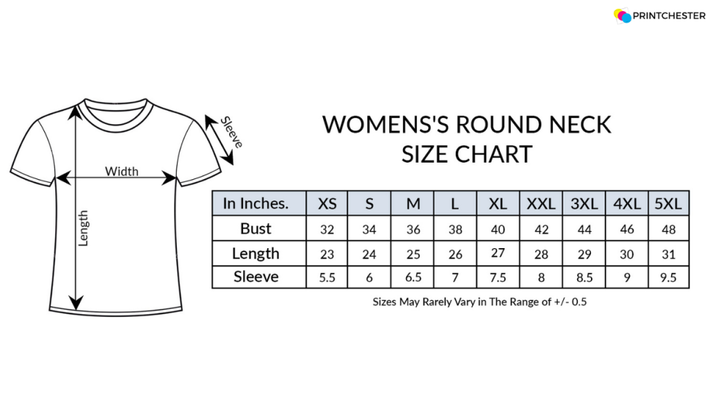 1. Women's Round Neck T-Shirt Size Chart​