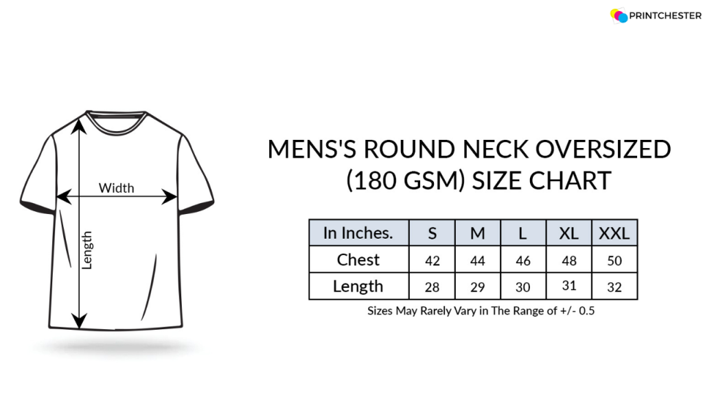 2. Men's Oversized T-shirt -180 GSM​ Size Chart