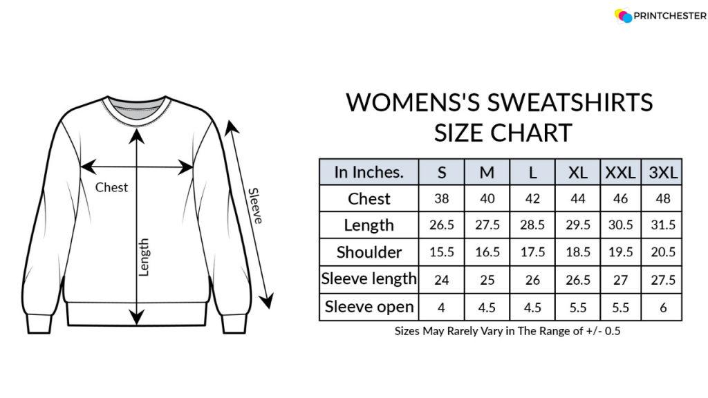4. Women's Sweatshirts​ Size Chart Guide